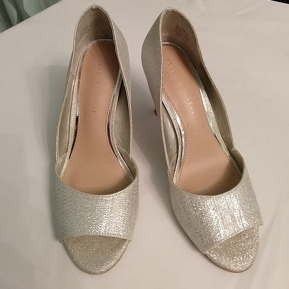 Kelly and Katie silver sparkling open toe heels